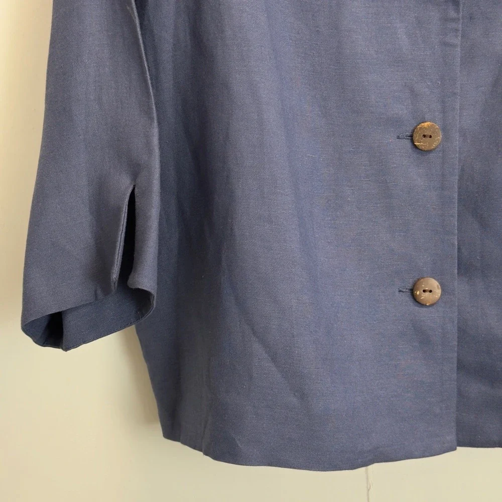 Jessica Howard Womens Blue Linen Blend Button Front Cropped Jacket Size 12 NWT